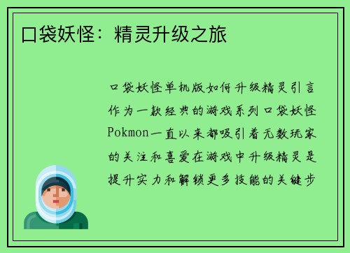 口袋妖怪：精灵升级之旅